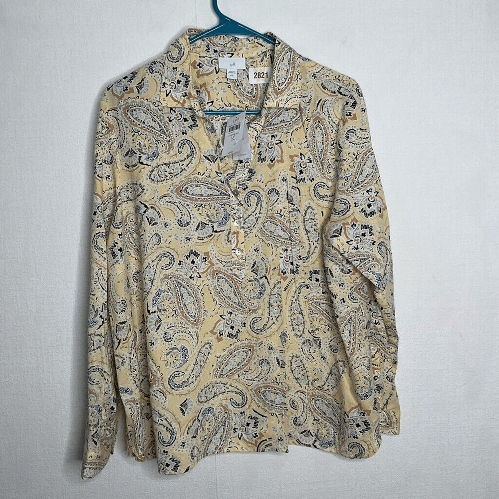 NWT J. Jill Paisley 1/4 Button Collared Long Sleeve Career Shirt Women Size LP